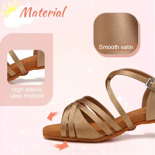 Uonpie Scarpe da Ballo Latino Americano Bambina Tacco 4cm Scarpe Ballo Danza Classica in Raso, Beige, 40 EU miniatura 2