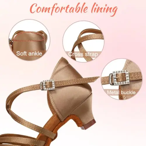 Uonpie Scarpe da Ballo Latino Americano Bambina Tacco 4cm Scarpe Ballo Danza Classica in Raso, Beige, 40 EU miniatura 3