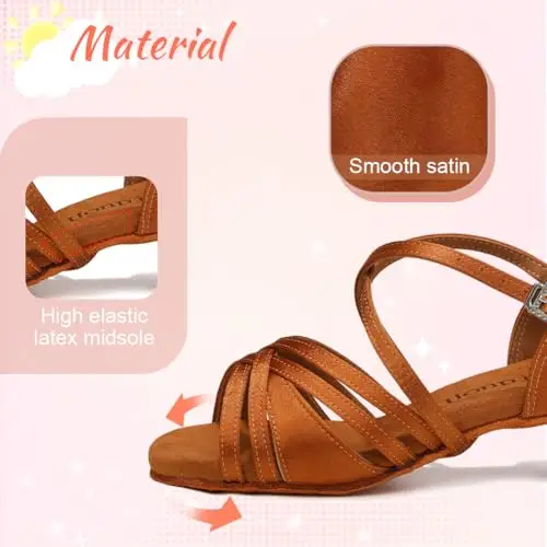 Uonpie Scarpe da Ballo Latino Americano Bambina Tacco 4cm Scarpe Ballo Danza Classica in Raso, Marrone, 27 EU miniatura 2