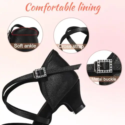 Uonpie Scarpe da Ballo Latino Americano Bambina Tacco 4cm Scarpe Ballo Danza Classica in Raso, Nero, 28 EU miniatura 3