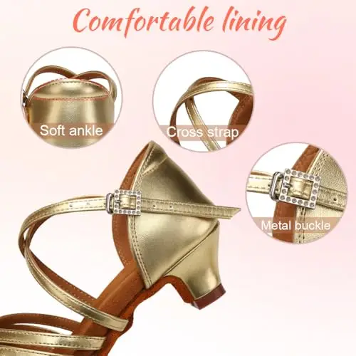 Uonpie Scarpe da Ballo Latino Americano Bambina Tacco 4cm Scarpe Ballo Danza Classica in Raso, Oro, 28.5 EU miniatura 3