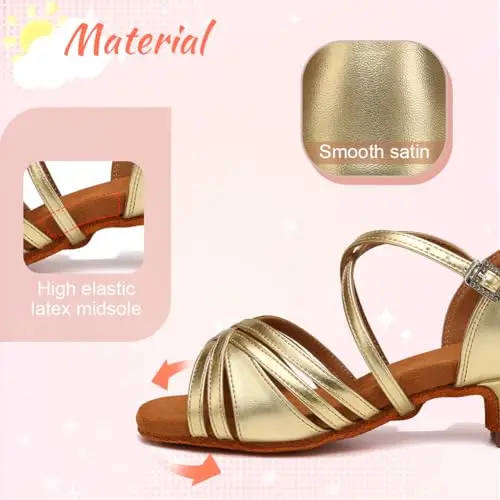 Uonpie Scarpe da Ballo Latino Americano Bambina Tacco 4cm Scarpe Ballo Danza Classica in Raso, Oro, 33 EU miniatura 2