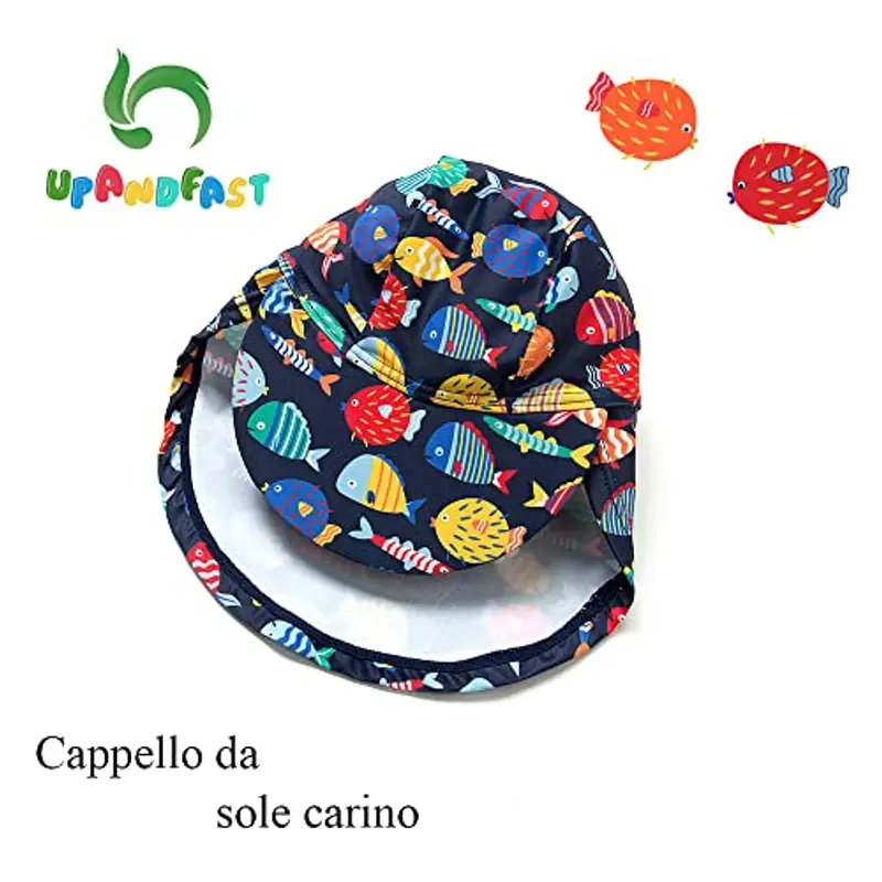 upandfast Costume da Bagno Intero per Neonate con Cerniera e Cappello da Sole(18-24 Mesi, Pesce cromatico) miniatura 3