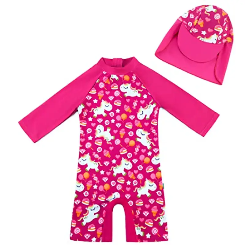 upandfast Costume da Bagno per Bambini con Protezione Solare a Maniche Lunghe ad Asciugatura Rapida(24-36 Mesi,Rosa)