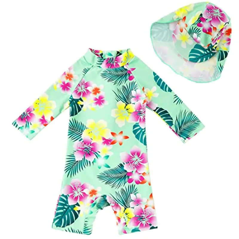 upandfast Simpatico Costume da Bagno per Bimbi(24-36 Mesi,Fiore Verde)