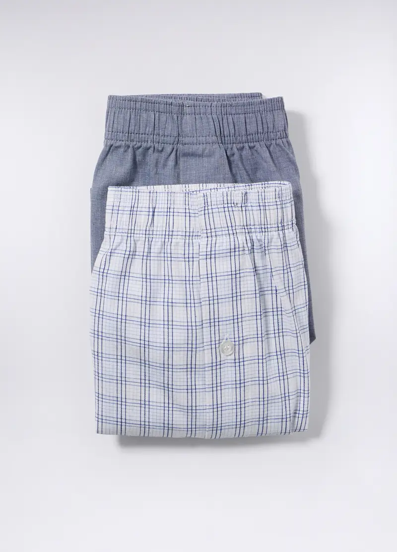 2 Pack Boxer In Tela Di Cotone Fantasia Uomo, Azzurro