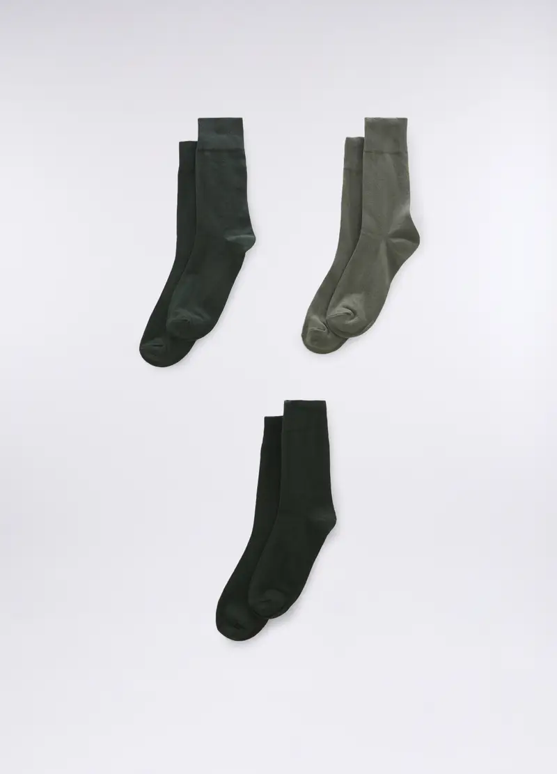 3 Pack Calze Corte In Misto Cotone Uomo, Verde scuro