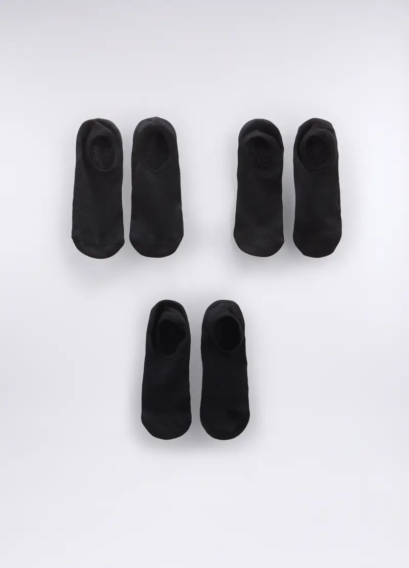 3 Pack Calze Corte In Tessuto Stretch Uomo, Nero