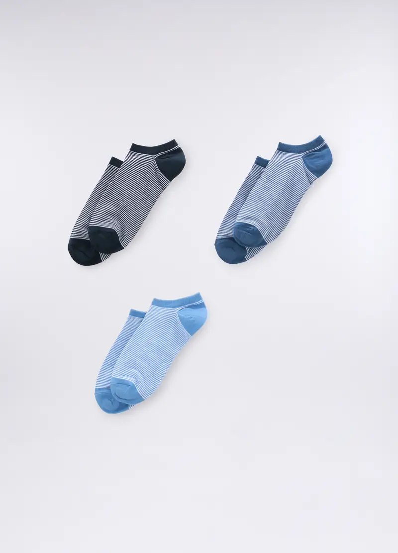 3 Pack Calzini Sportivi A Righe Uomo, Blu/Azzurro