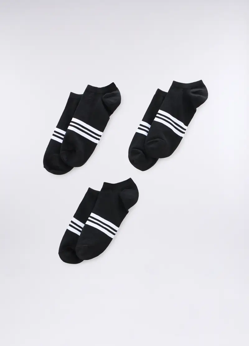3 Pack Calzini Sportivi A Strisce Uomo, Nero