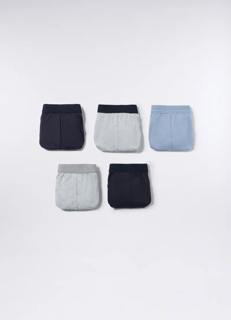 5 Pack Slip In Cotone Con Fascia Elastica Uomo, Grigio/Blu
