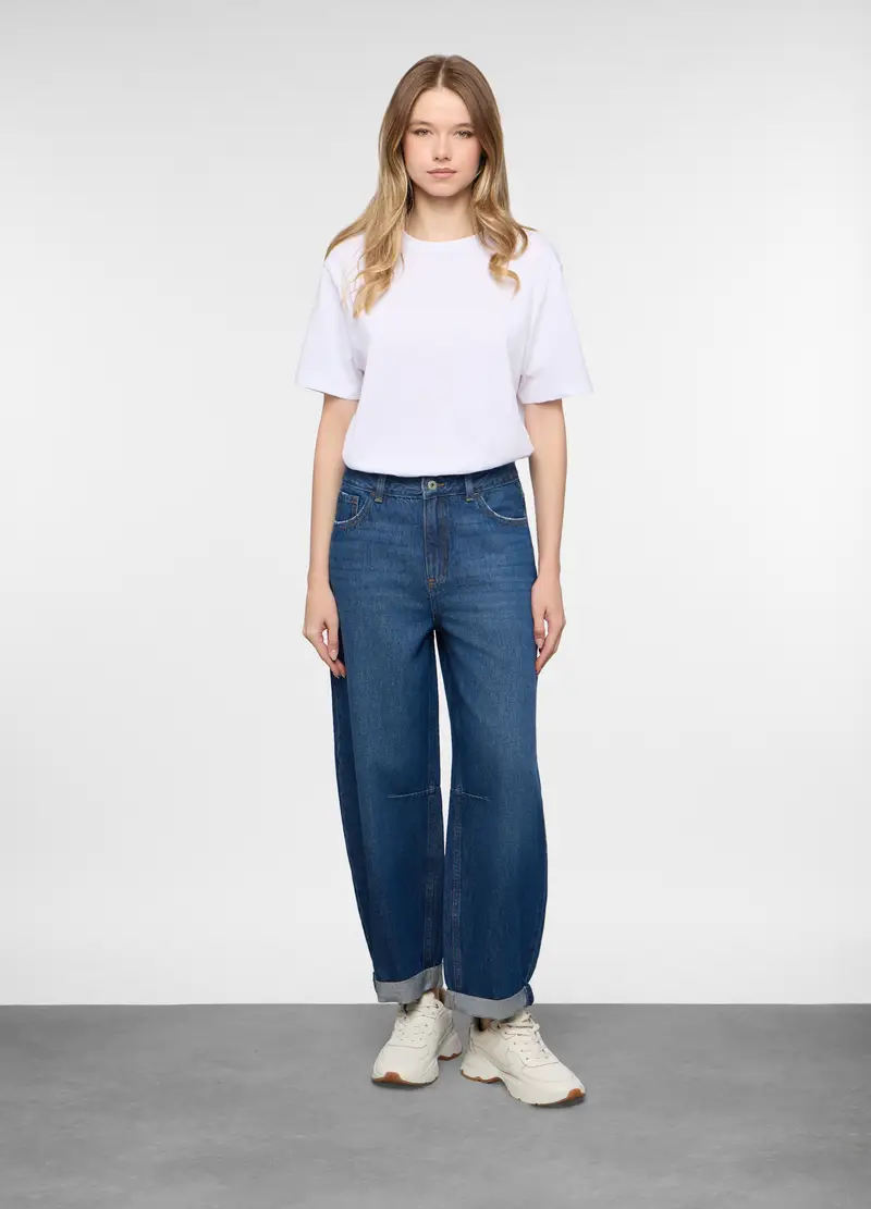 5 Tasche Fit Barrel In Denim Donna, Blu scuro