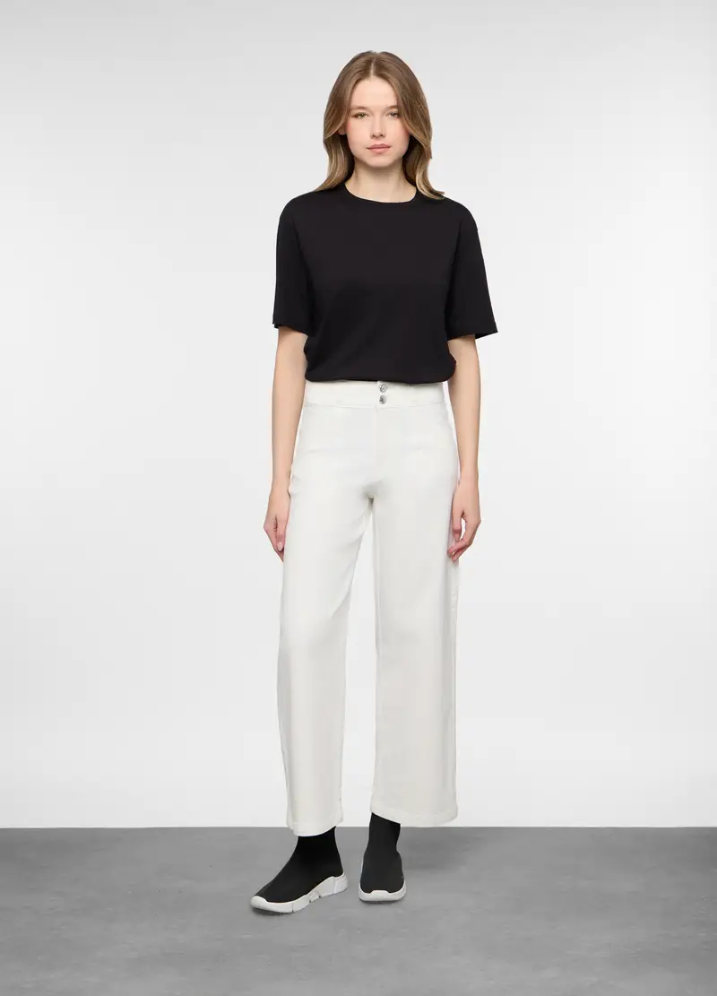 5 Tasche Fit Culotte In Cotone Stretch Donna, Bianco