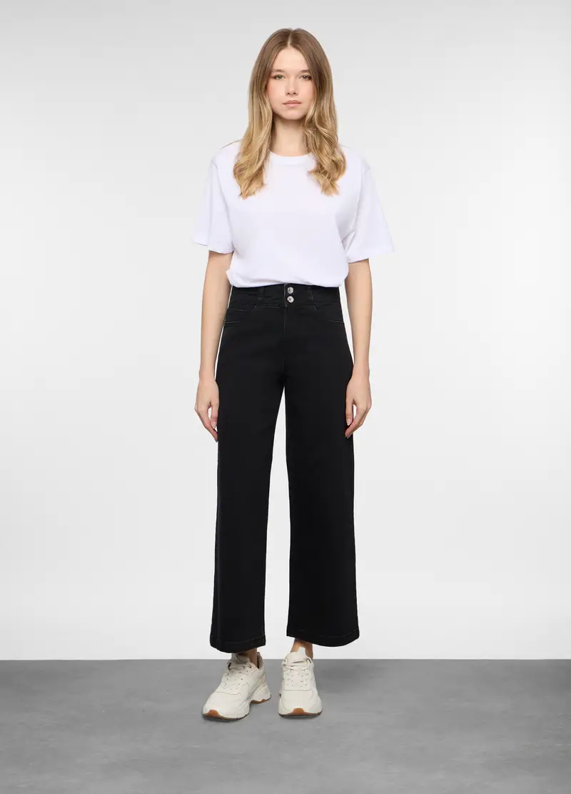 5 Tasche Fit Culotte In Cotone Stretch Donna, Nero