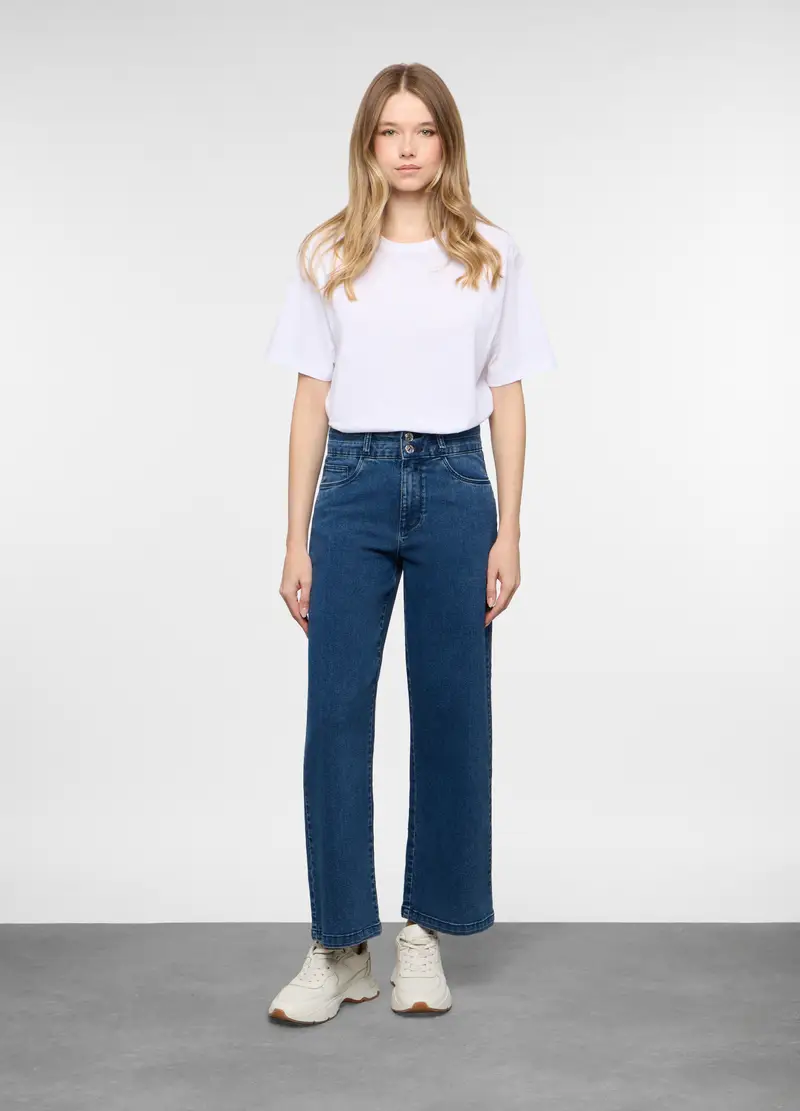 5 Tasche Fit Culotte In Denim Stretch Donna, Blu