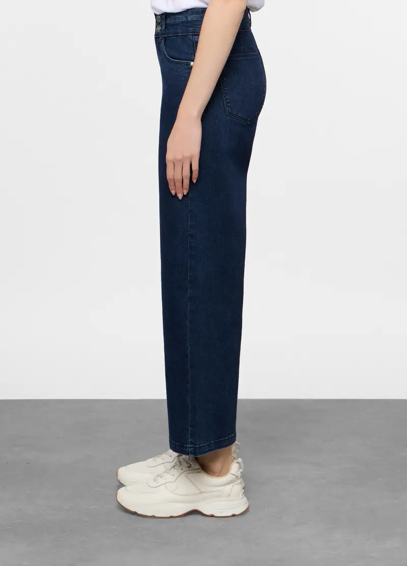 5 Tasche Fit Culotte In Denim Stretch Donna, Blu scuro miniatura 2