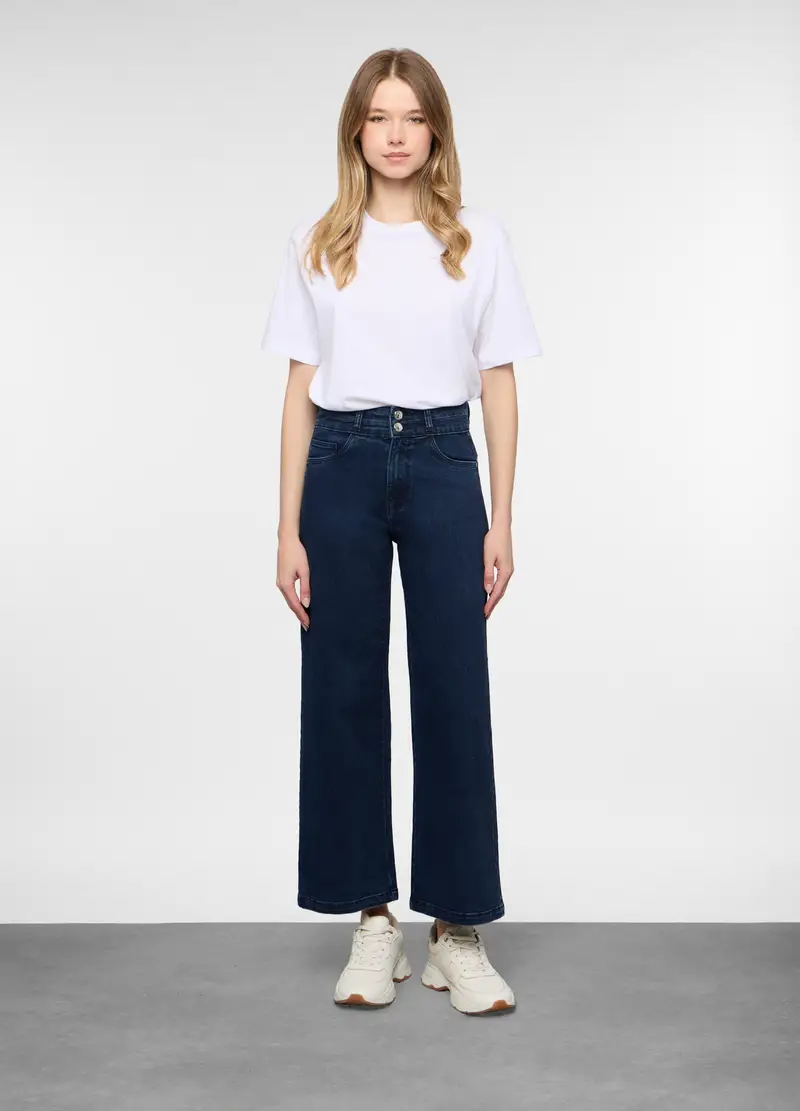 5 Tasche Fit Culotte In Denim Stretch Donna, Blu scuro