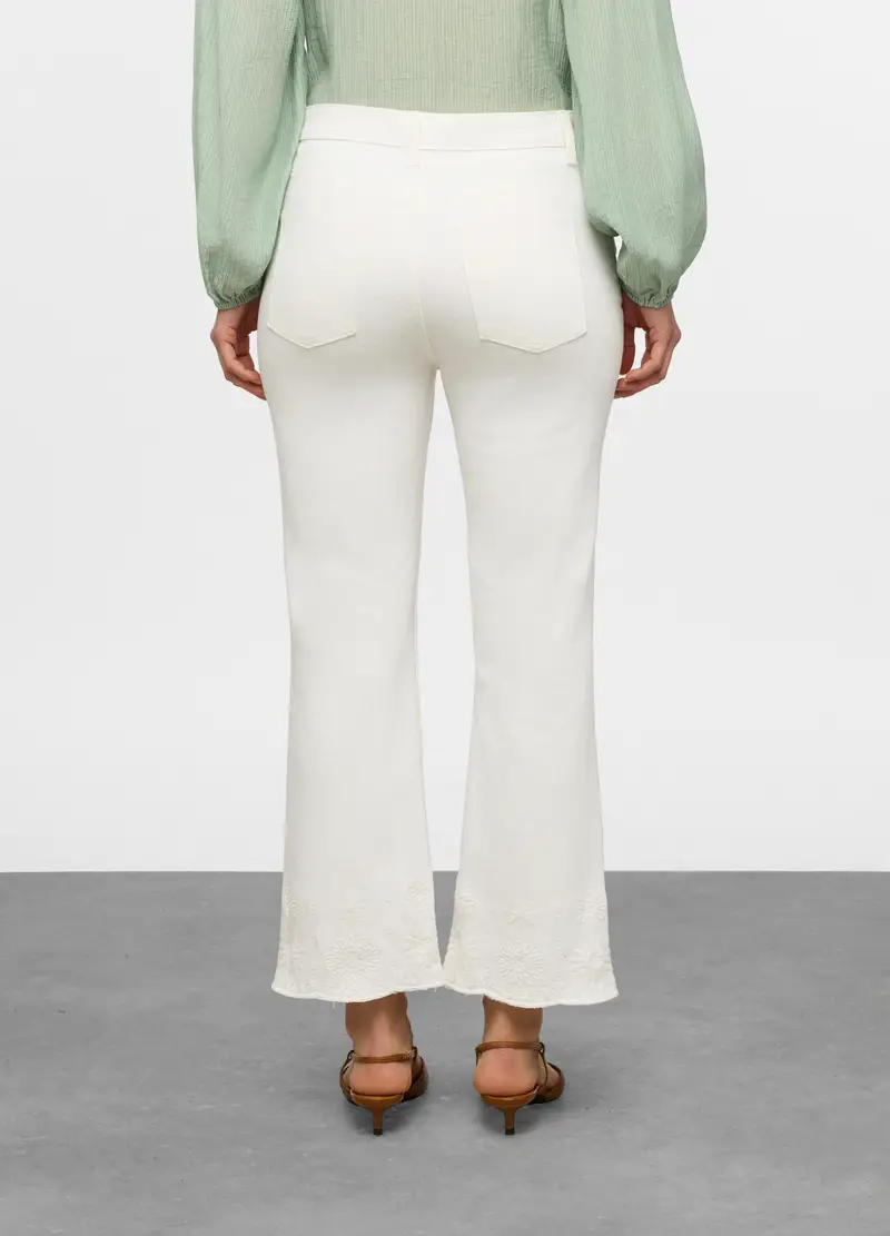 5 Tasche Fit Flare In Cotone Stretch Con Ricamo Al Fondo Donna, Bianco miniatura 2