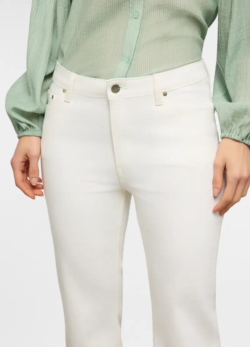 5 Tasche Fit Flare In Cotone Stretch Con Ricamo Al Fondo Donna, Bianco miniatura 3