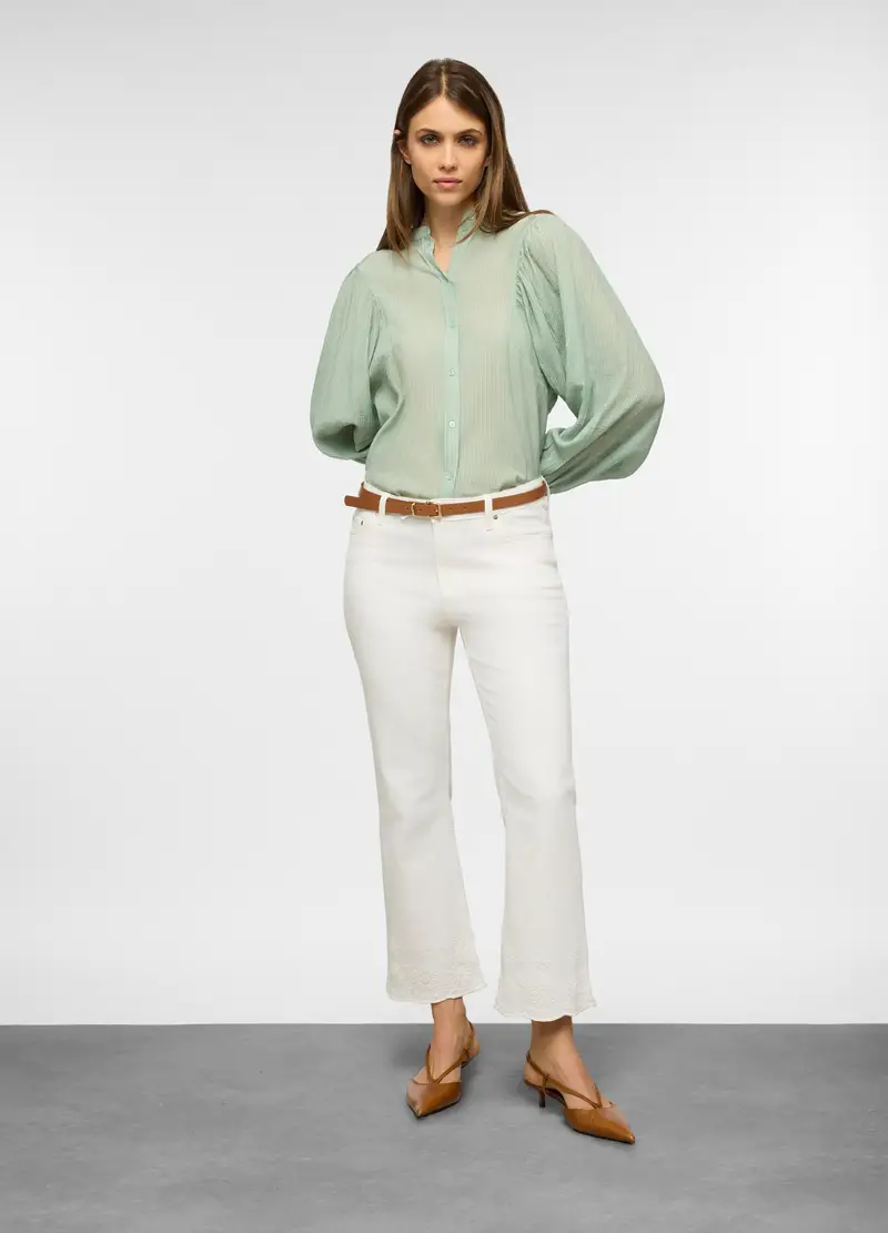 5 Tasche Fit Flare In Cotone Stretch Con Ricamo Al Fondo Donna, Bianco