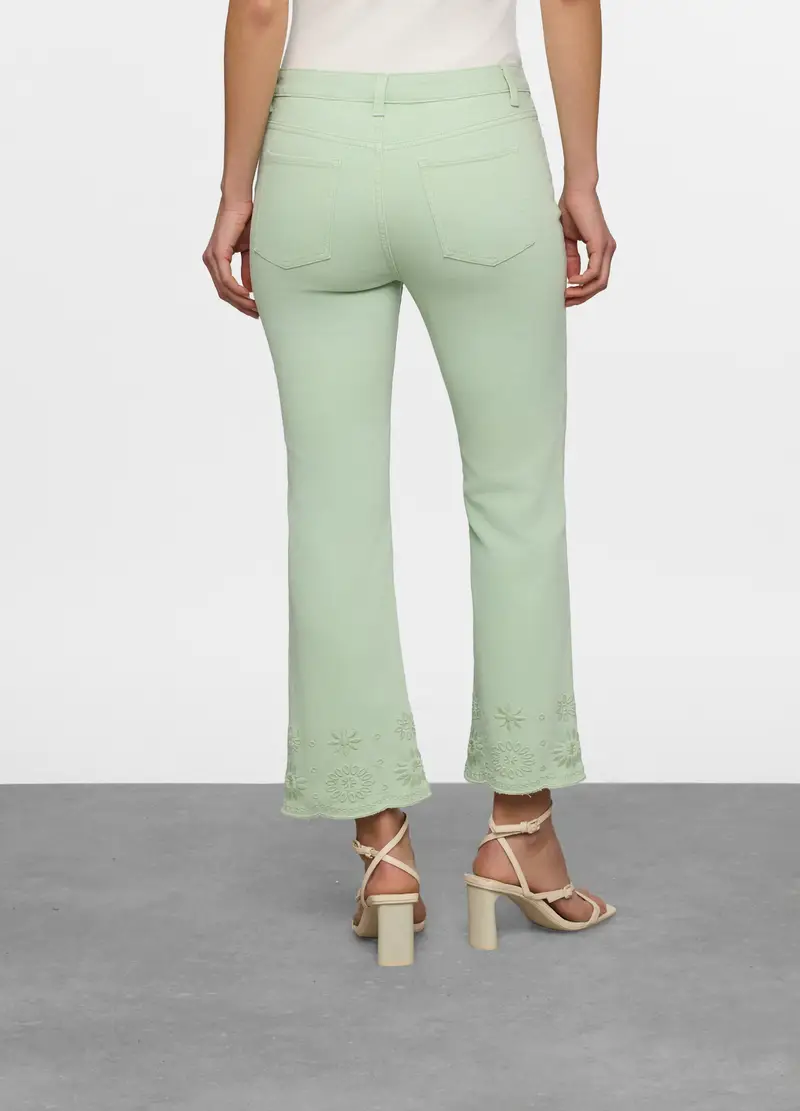 5 Tasche Fit Flare In Cotone Stretch Con Ricamo Al Fondo Donna, Verde chiaro miniatura 2