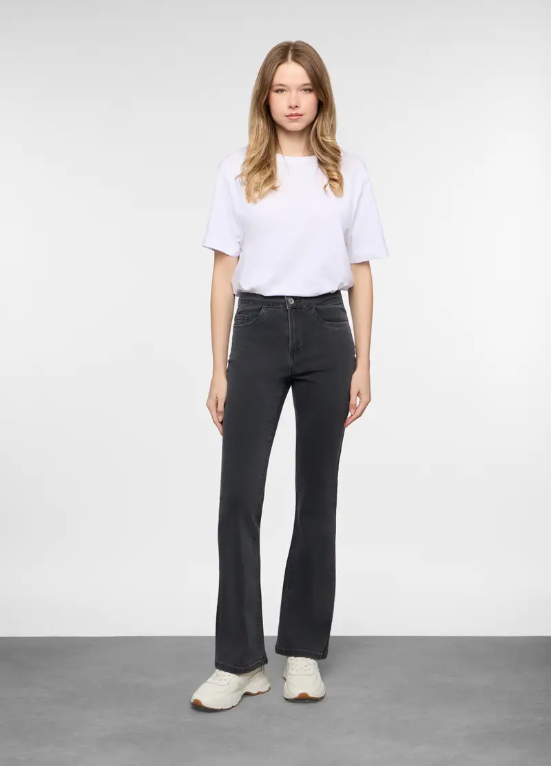 5 Tasche Fit Flare In Cotone Stretch Donna, Grigio pietra