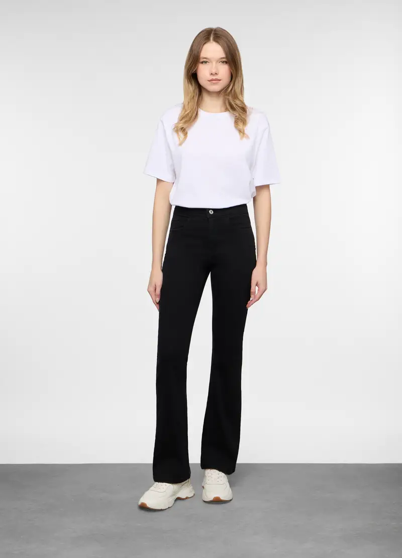 5 Tasche Fit Flare In Cotone Stretch Donna, Nero