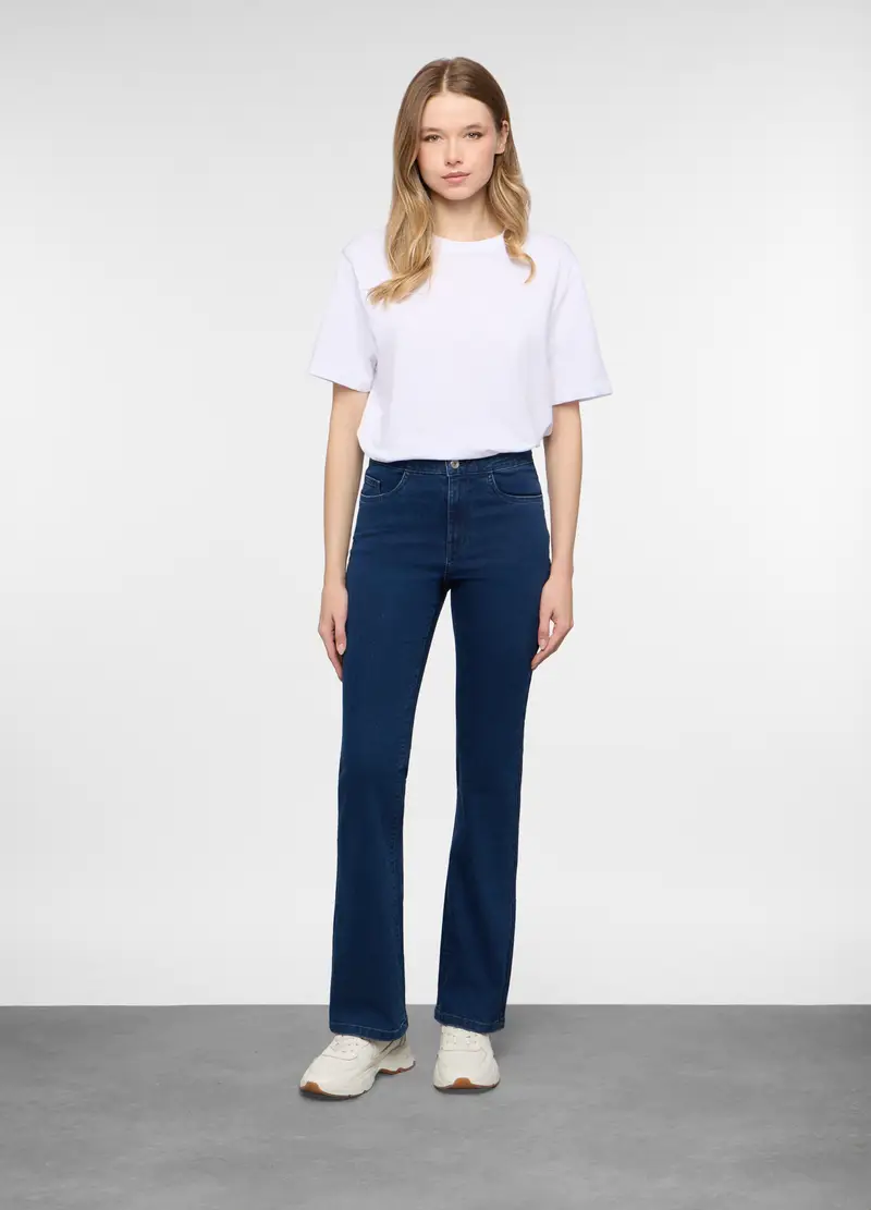 5 Tasche Fit Flare In Denim Stretch Donna, Blu scuro