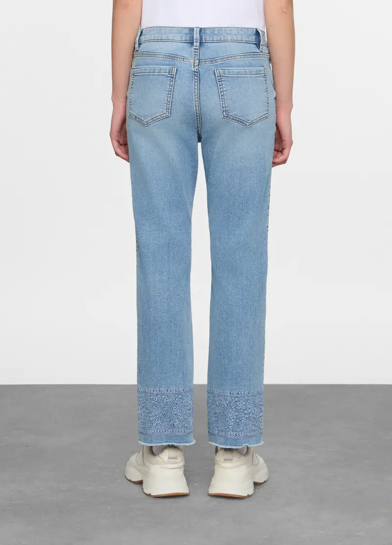 5 Tasche Fit Mini Flare In Denim Stretch Con Ricamo Al Fondo Donna, Azzurro chiaro miniatura 3
