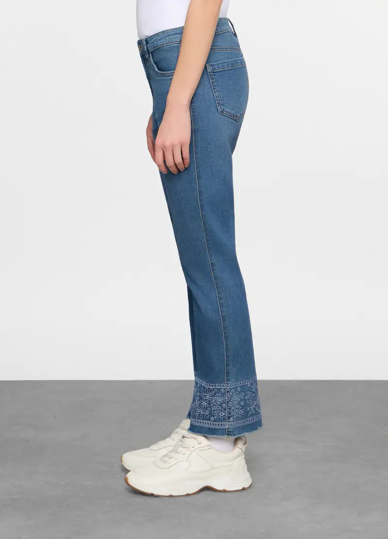 5 Tasche Fit Mini Flare In Denim Stretch Con Ricamo Al Fondo Donna, Blu denim miniatura 2