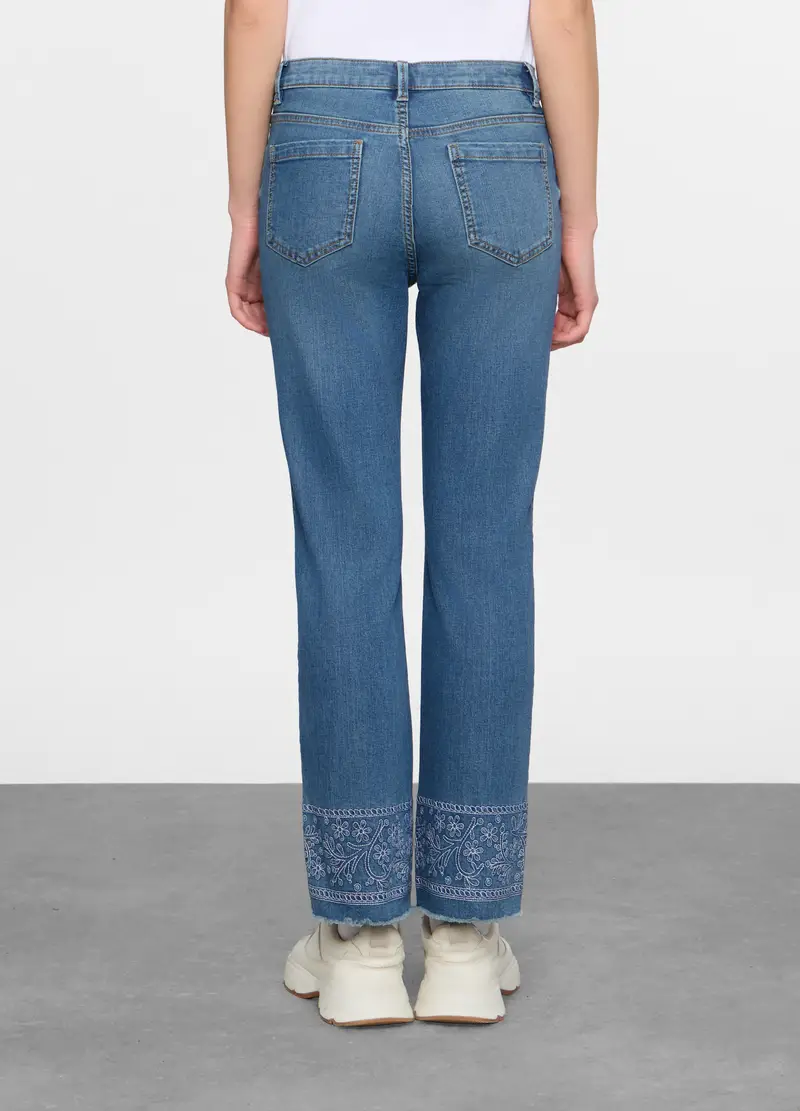 5 Tasche Fit Mini Flare In Denim Stretch Con Ricamo Al Fondo Donna, Blu denim miniatura 3