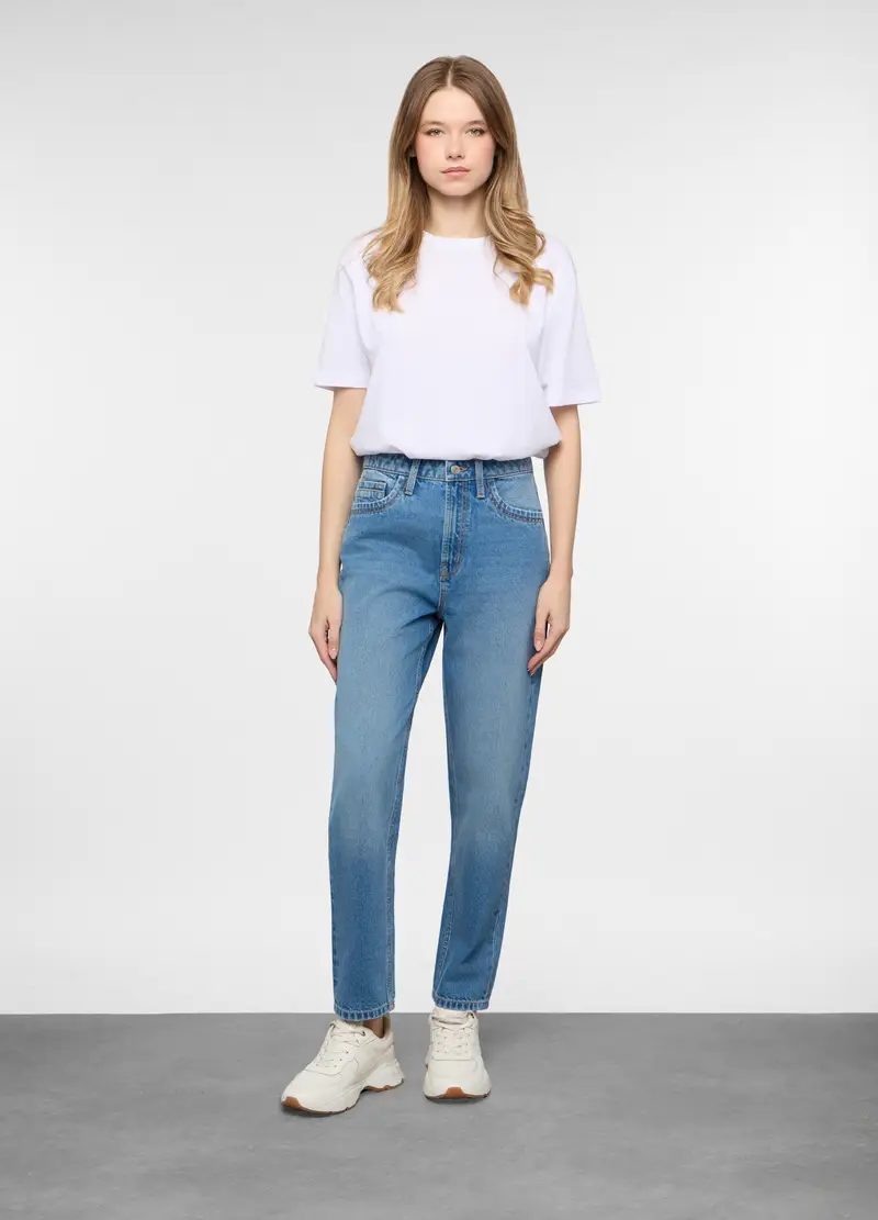 5 Tasche Fit Mom In Denim Donna, Blu