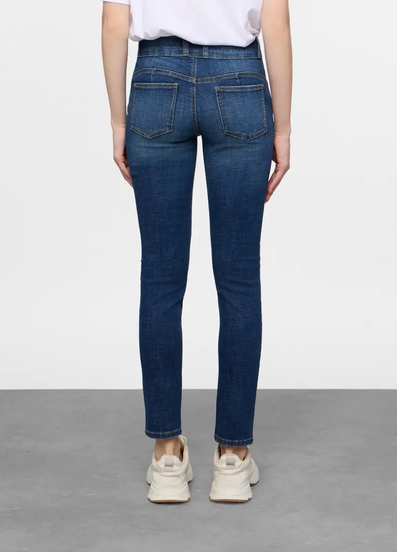 5 Tasche Fit Skinny Push Up In Denim Stretch Donna, Blu scuro miniatura 3