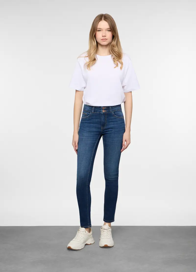 5 Tasche Fit Skinny Push Up In Denim Stretch Donna, Blu scuro