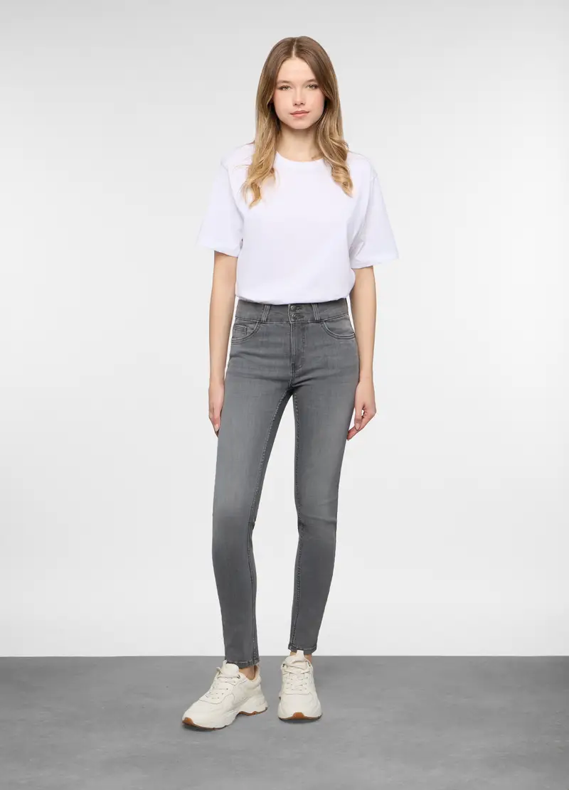 5 Tasche Fit Skinny Push Up In Denim Stretch Donna, Grigio pietra