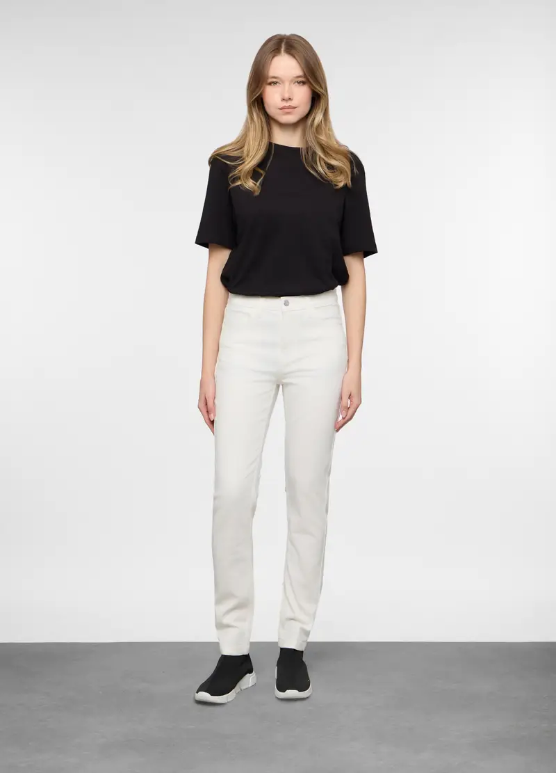 5 Tasche Fit Slim In Cotone Stretch Donna, Bianco