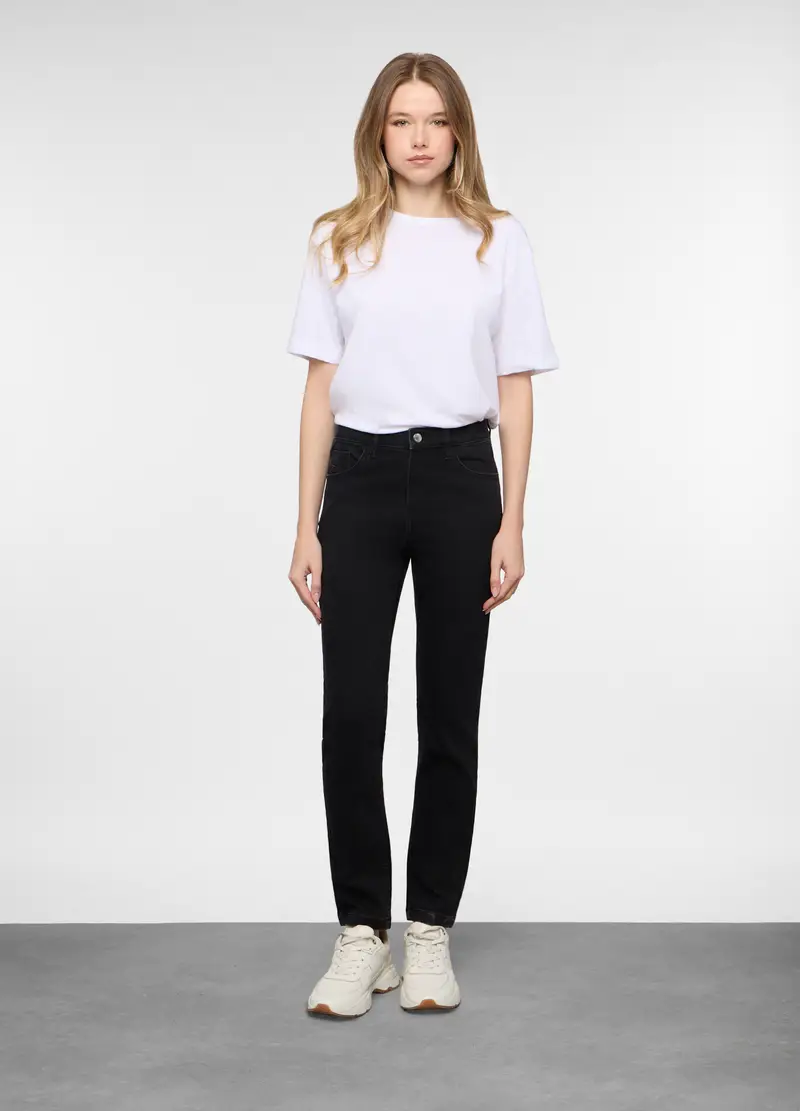 5 Tasche Fit Slim In Cotone Stretch Donna, Nero