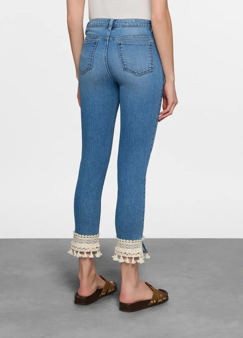 5 Tasche Fit Slim In Denim Stretch Con Tape Al Fondo Donna, Blu Bluette miniatura 2