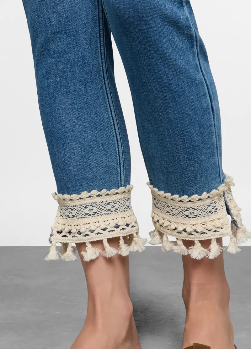 5 Tasche Fit Slim In Denim Stretch Con Tape Al Fondo Donna, Blu Bluette miniatura 3