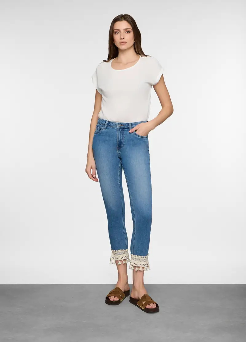 5 Tasche Fit Slim In Denim Stretch Con Tape Al Fondo Donna, Blu Bluette