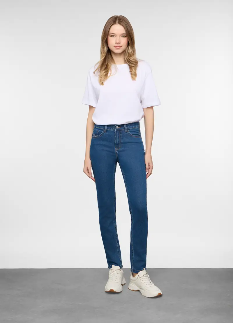 5 Tasche Fit Slim In Denim Stretch Donna, Blu