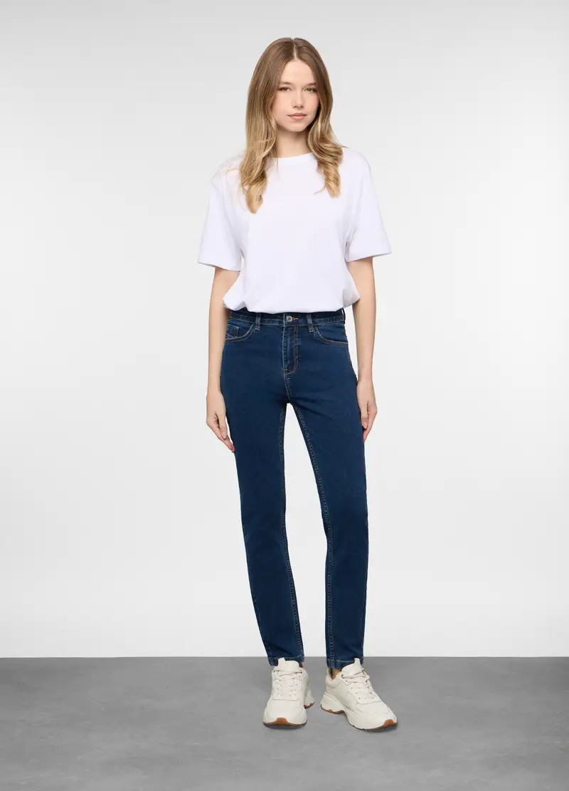 5 Tasche Fit Slim In Denim Stretch Donna, Blu scuro