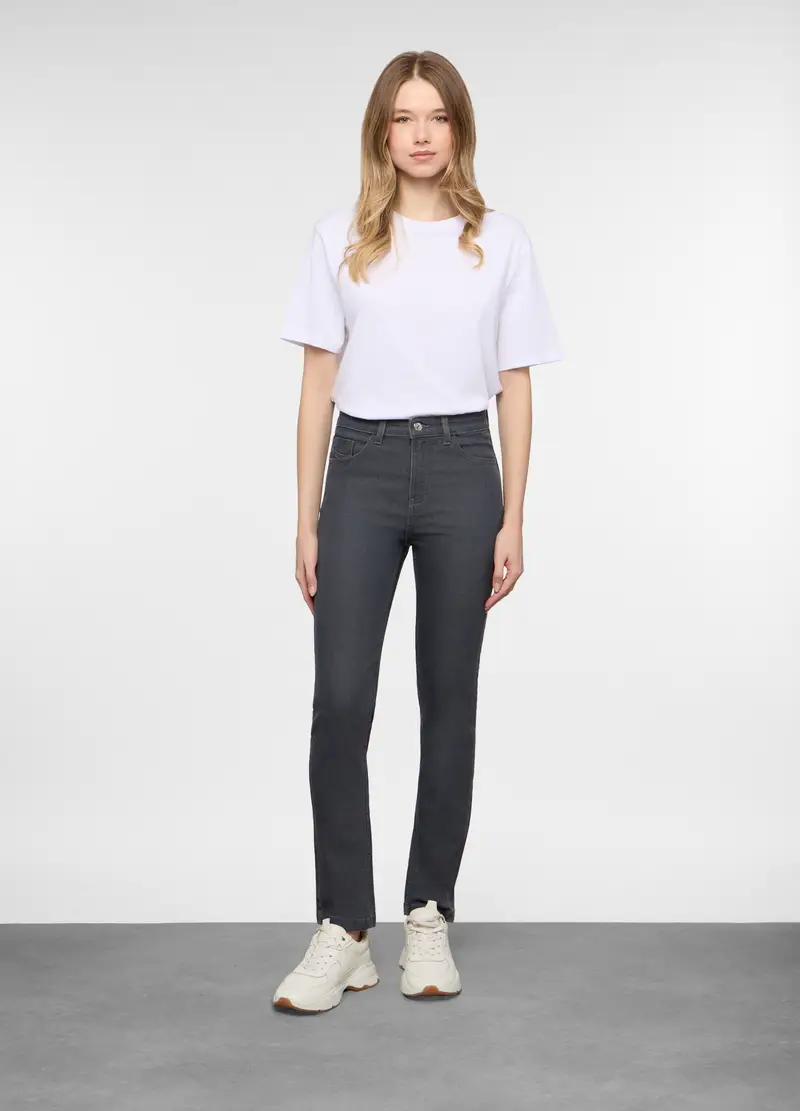 5 Tasche Fit Slim In Denim Stretch Donna, Grigio pietra