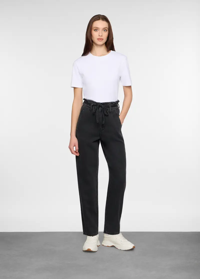 5 Tasche Fit Slouchy In Cotone Donna, Nero