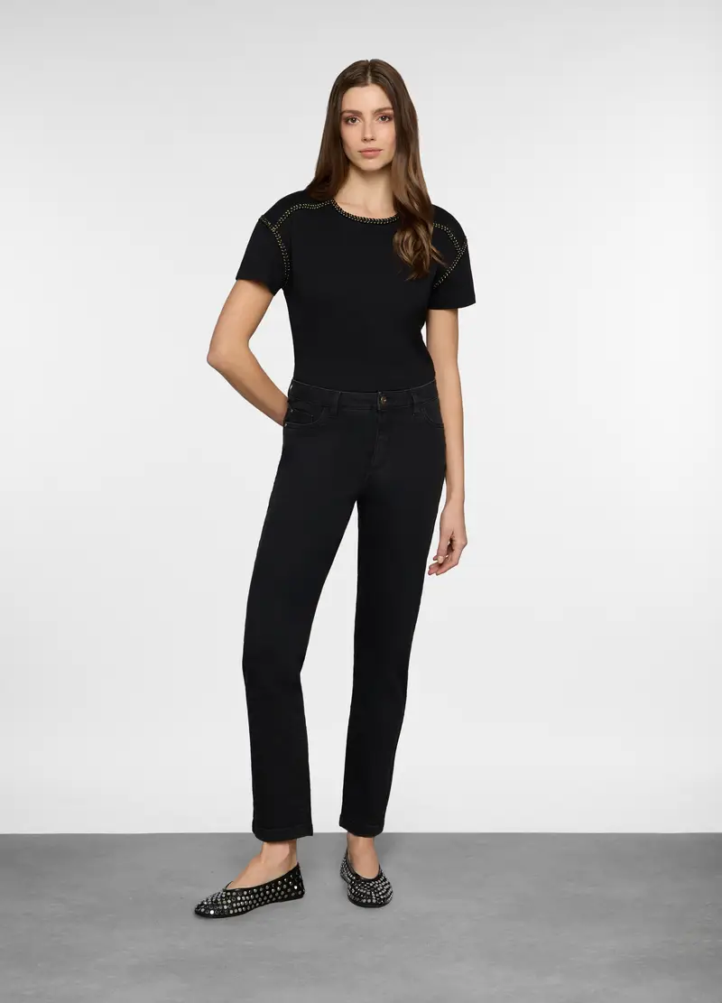 5 Tasche Fit Straight In Cotone Stretch Donna, Nero