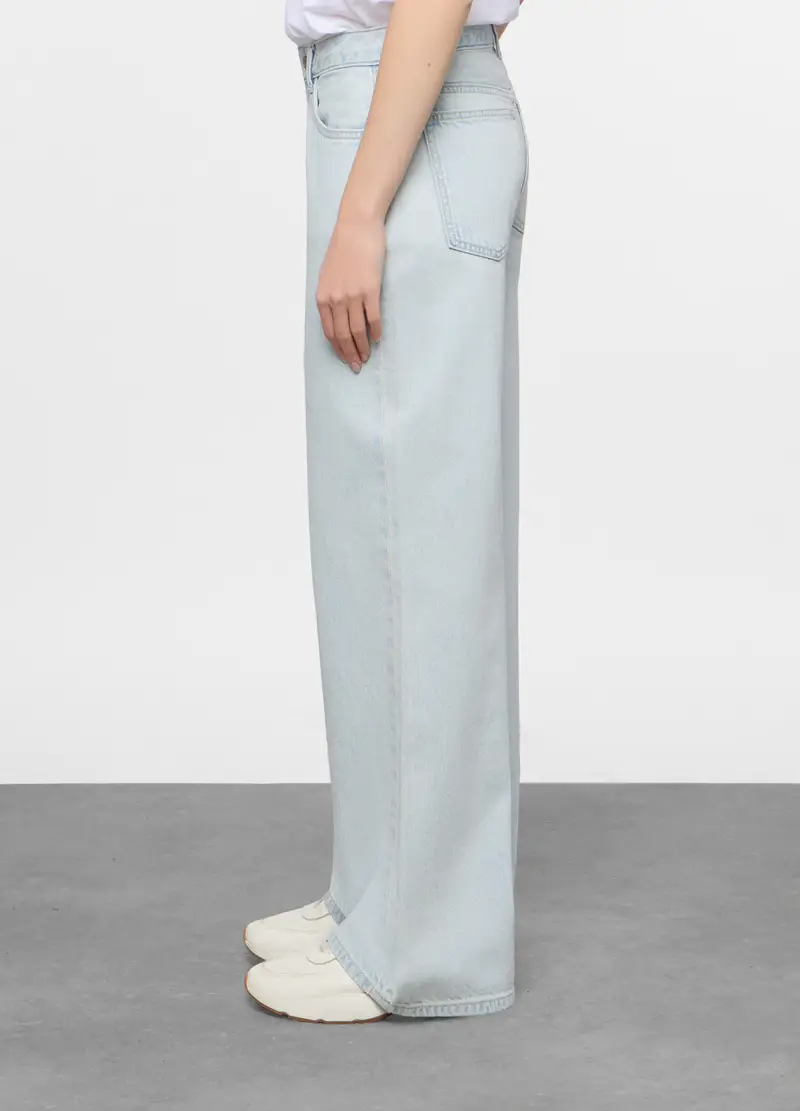 5 Tasche Fit Wide Con Fondo Risvoltato In Denim Donna, Azzurro miniatura 2