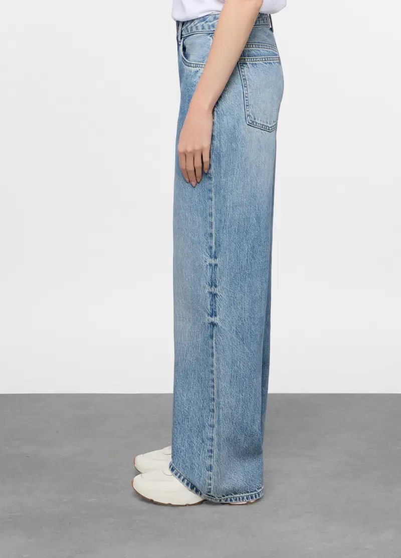 5 Tasche Fit Wide Con Fondo Risvoltato In Denim Donna, Blu denim miniatura 2