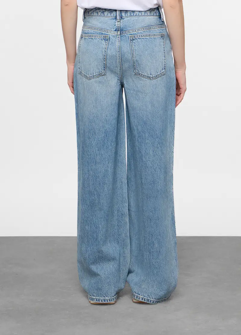 5 Tasche Fit Wide Con Fondo Risvoltato In Denim Donna, Blu denim miniatura 3