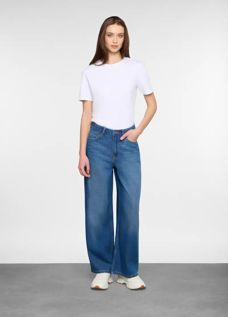 5 Tasche Fit Wide In Denim Donna, Blu denim