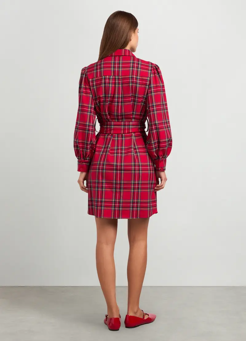 Abito Chemisier Corto In Fantasia Tartan Donna, Verde/rosso miniatura 2